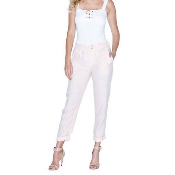 New Guess Marciano Linen Pants Blue relaxed slim leg S - Picture 2 of 4